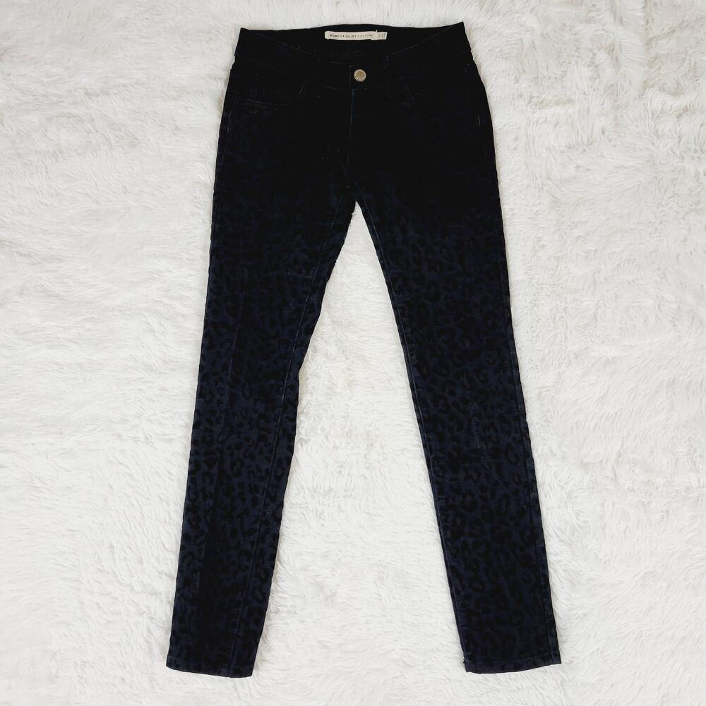 Romeo & Juliet Couture Black Leopard Print Skinny Pants Womens 25 Animal Print